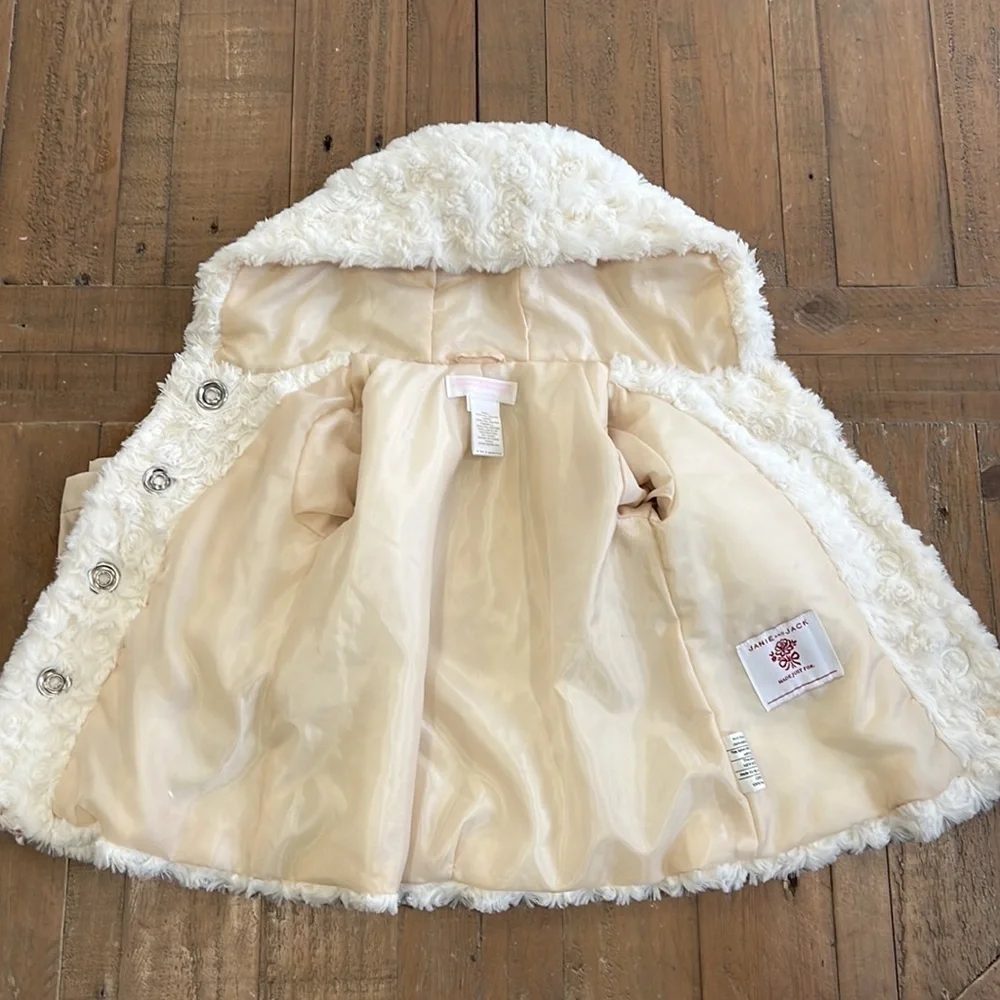 Janie and jack ivory faux fur rosette coat